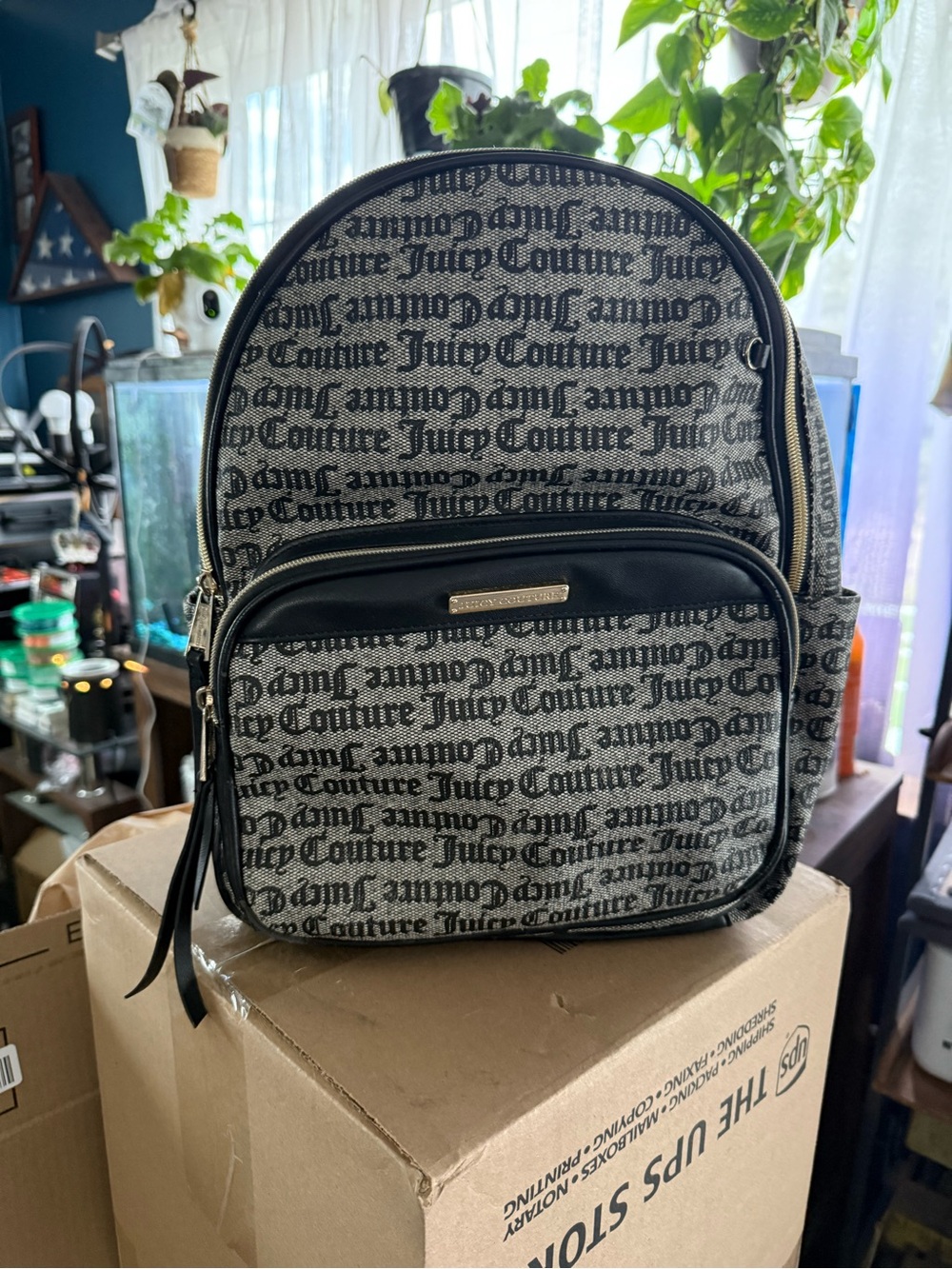 Juicy Couture Black & Gray Monogram Mini Backpack